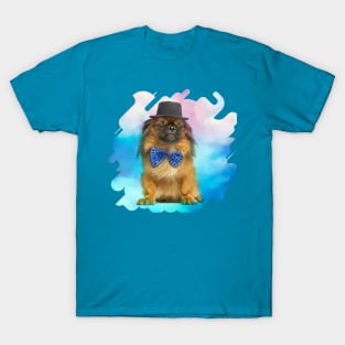 Cute Pekingese dog with bow tie and hat T-Shirt